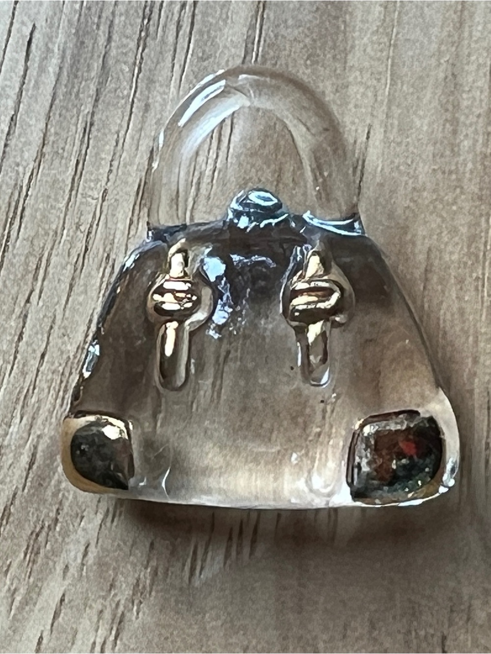 small clear art glass w/ gold purse handbag shaped figurine